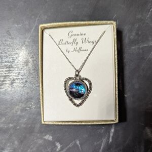 Genuine Butterfly Wings Heart Necklace
